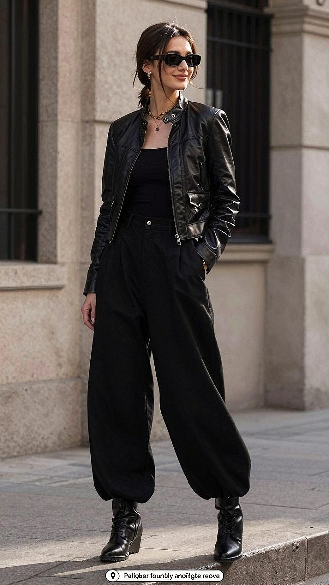 Styling a Minimalist Black Leather Biker Jacket
