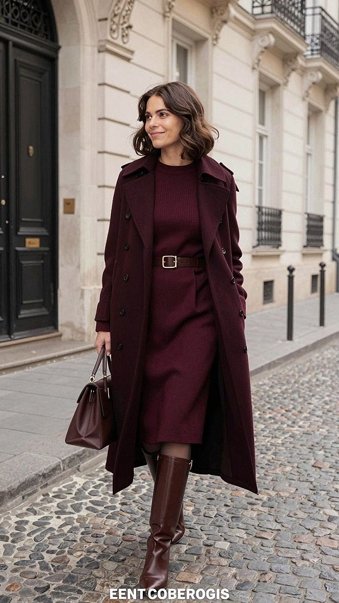 Layering a Monochrome Dress Under a Heavy Trench Coat