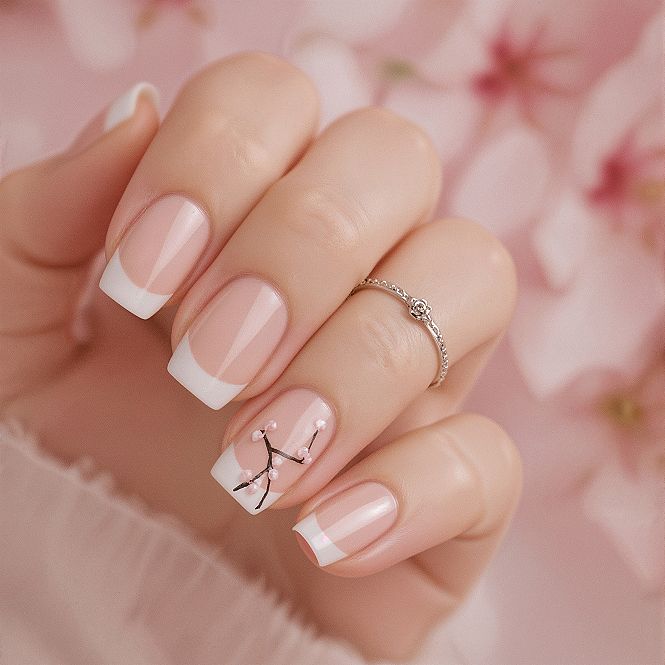 Spring 2026: Aesthetic Cherry Blossom French Tip Nails