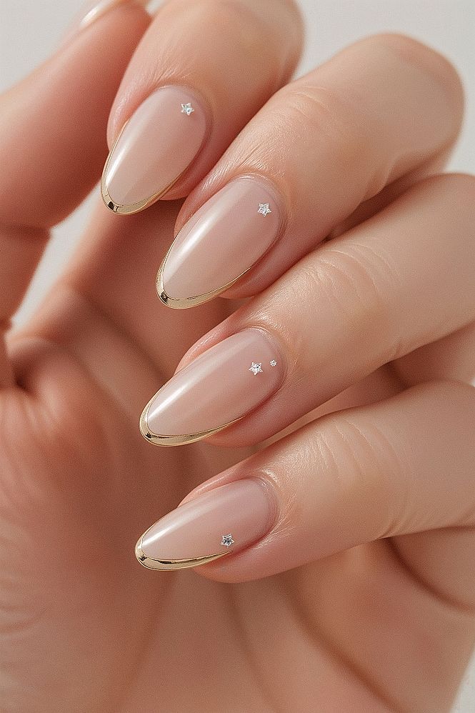 Elegant Gold Star Nails: Minimal Extensions for a Classy Look