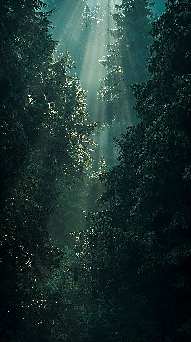 Mystical Blue Green Forest: Ethereal Phone Wallpaper