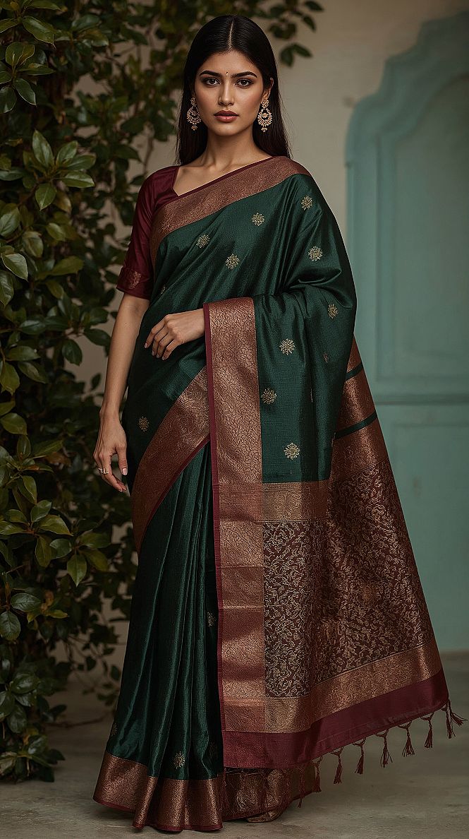 Emerald Elegance: Dark Green Soft Silk Saree for Bridal Bliss