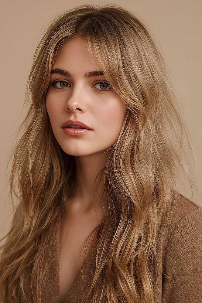 Blonde Bombshell: Chic Layered Hair with Feathered Bangs