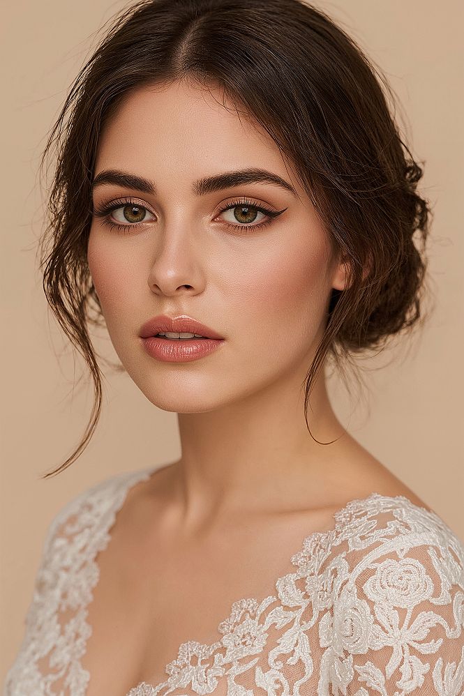 Natural Glam Wedding Makeup for Enchanting Green Eyes
