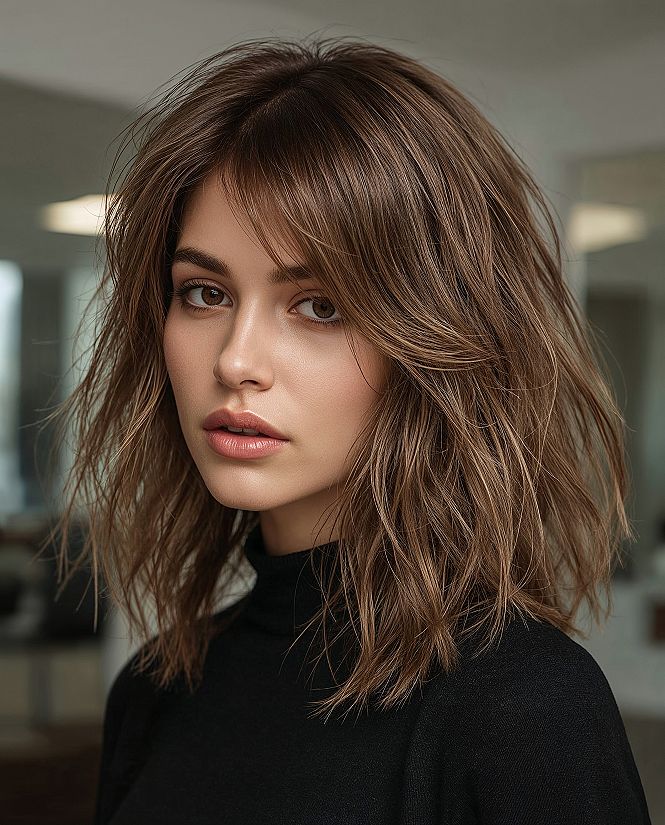 Stunning Brunette Balayage: Dynamic Layered Haircut for Ultimate Volume