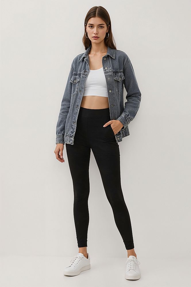 Effortless Chic: Denim Shirt & Leggings for Everyday Style