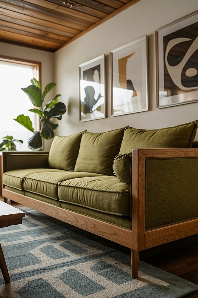 Mid-Century Modern Green Sofa: Aesthetic Minimalist Living Room Goals