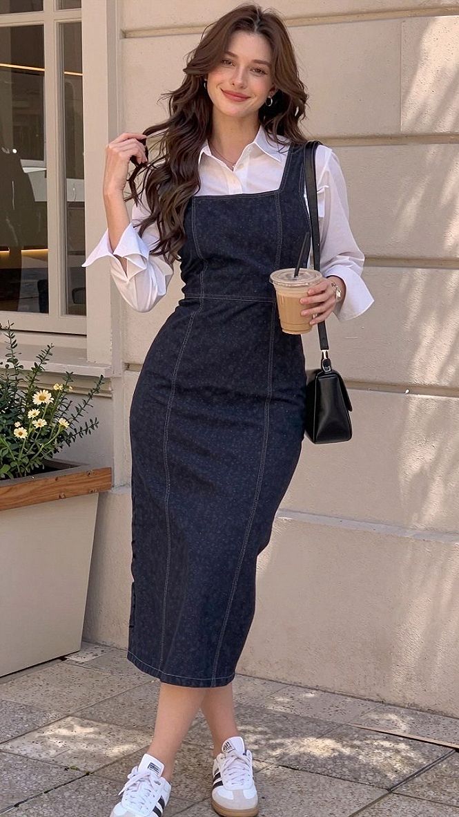Styling a Structured Denim Pinafore Skirt for the Office