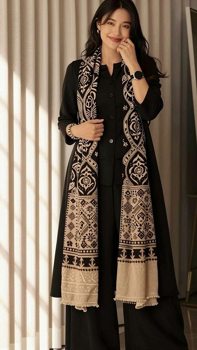 Pairing a Patterned Scarf with a Dark Tailored Suit