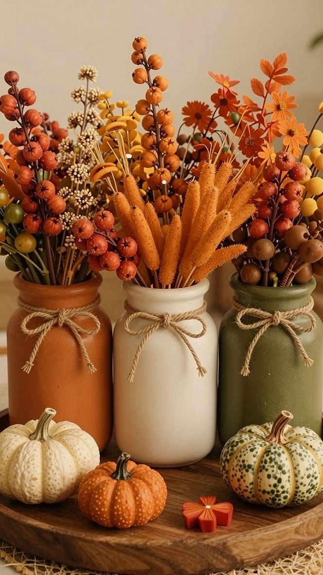 Grouping Ceramic Vases for an Easy Autumn Centerpiece