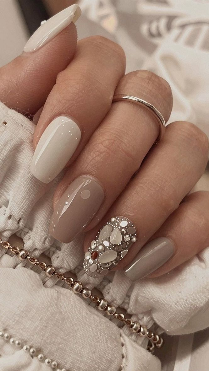 Adding Subtle Bling to Caramel Nude Nails