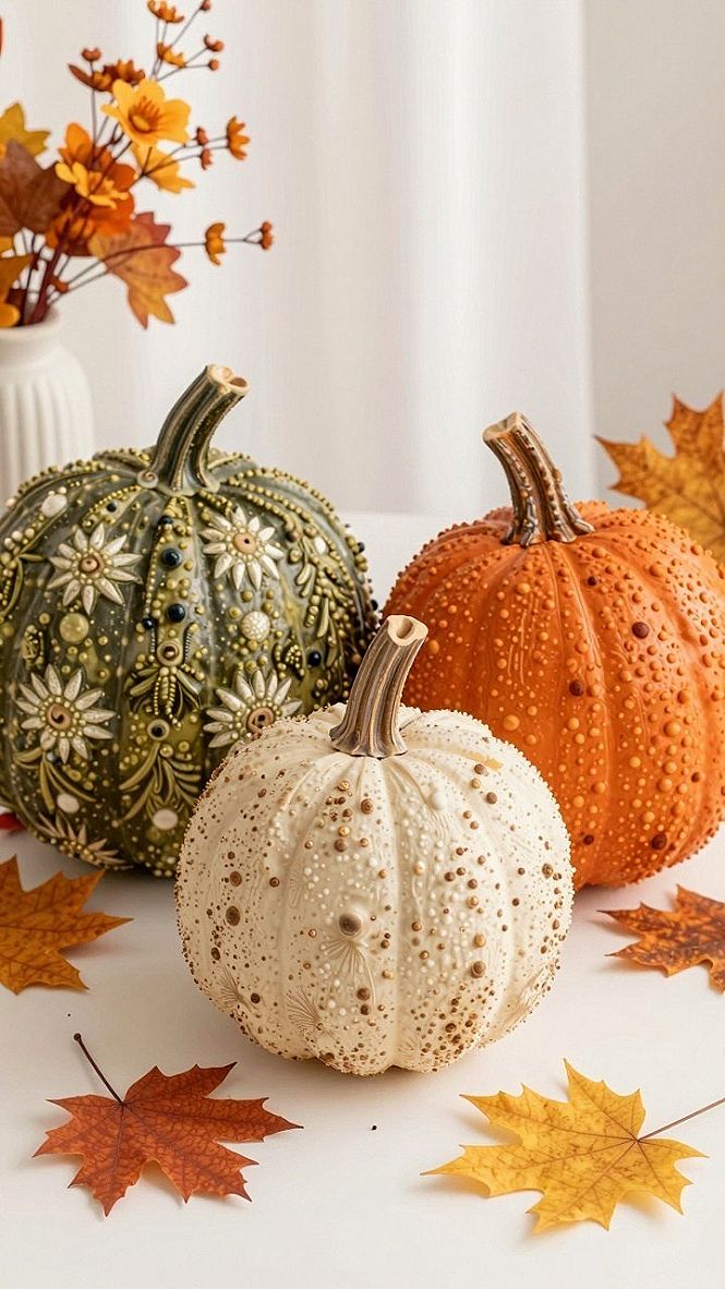 Adding Texture with Beaded and Relief Pumpkins