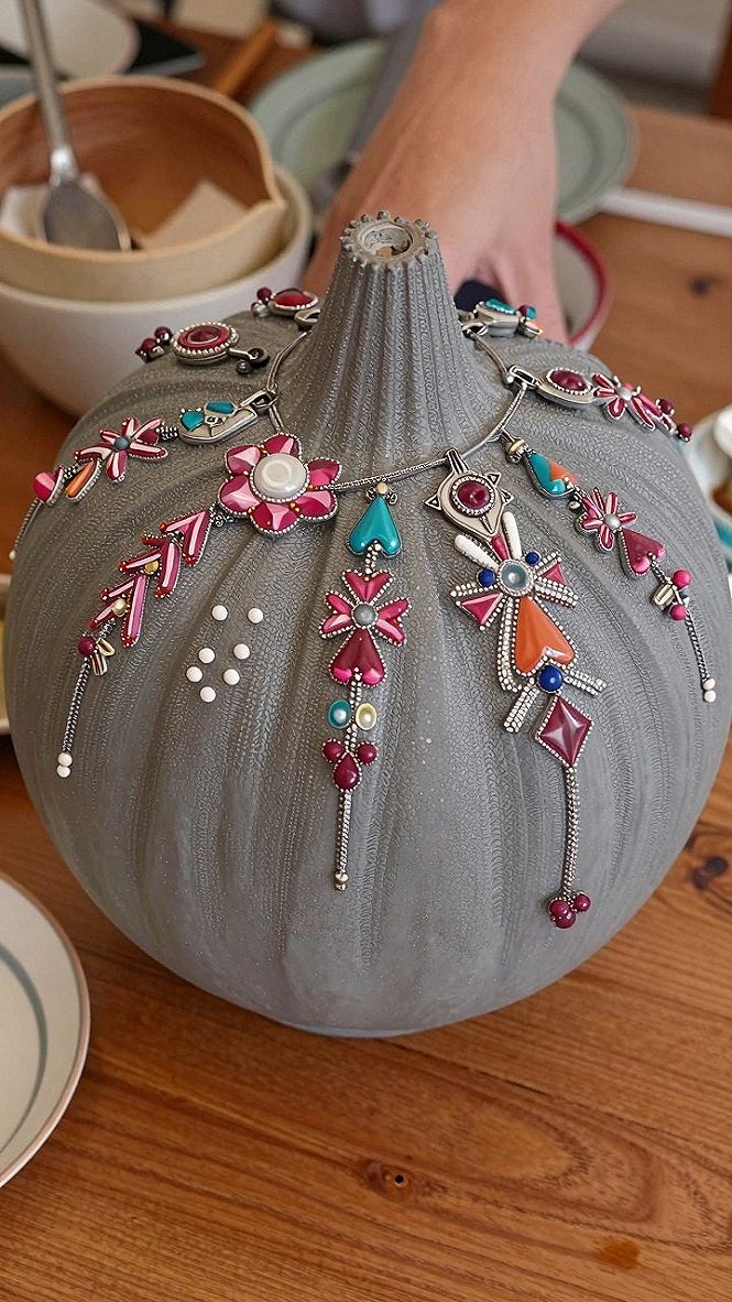 Decorating Pumpkins with Jewelry and Sparkle