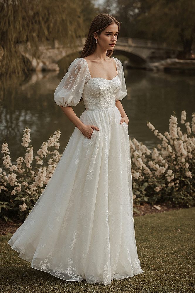 Regency-Inspired Princess Fairy Wedding Dress for Garden Receptions