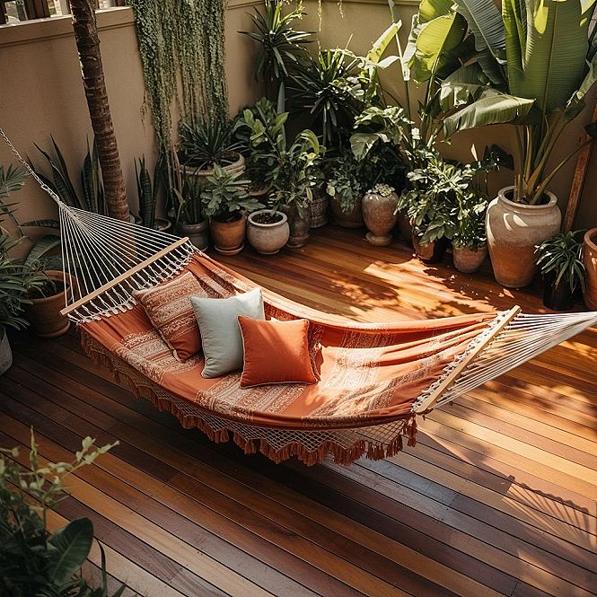 Boho Backyard Hammock Oasis: Modern Patio Decor & Garden Layout