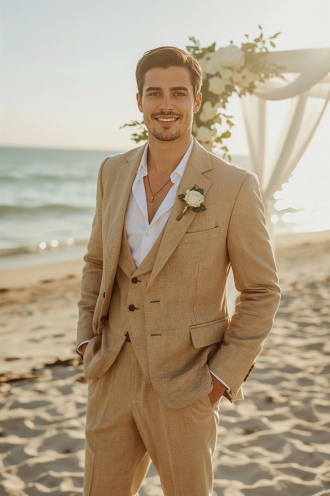 Beach Wedding Perfection: The Ideal Tan Groom Suit