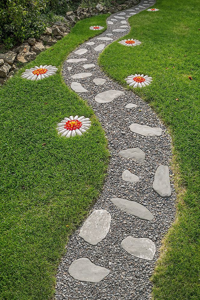 DIY Garden Path: Whimsical Stone Walkway with Painted Flowers