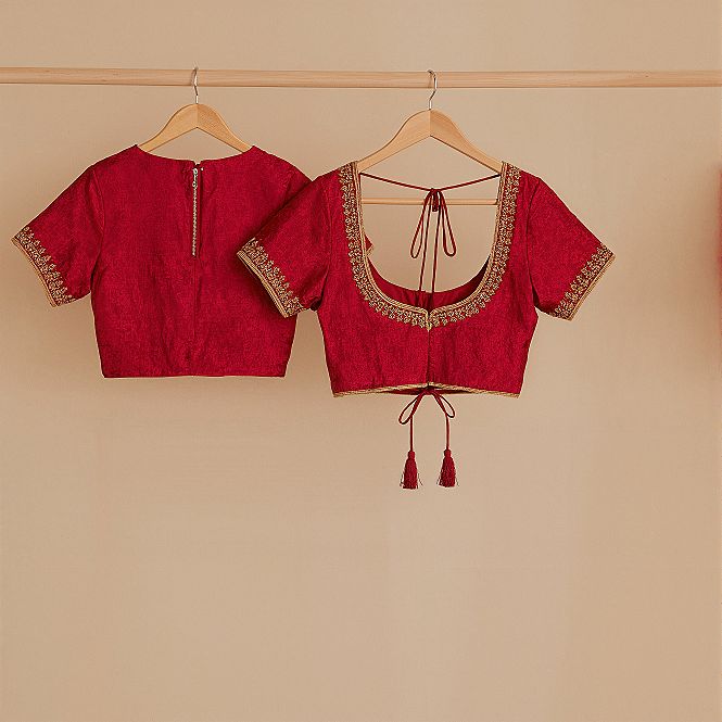 Dark Red & Gold Blouse Designs: Bridal Elegance