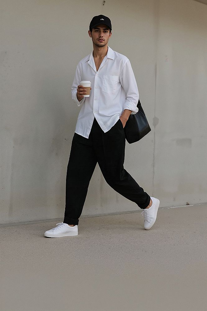 Urban Smart Casual: Baggy Black Pants Outfit for Effortless Street Style