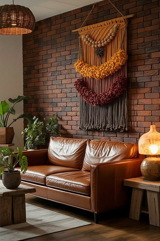 Handmade Macrame Wall Hanging: Cozy Boho Room Decor in Red, Yellow & Black