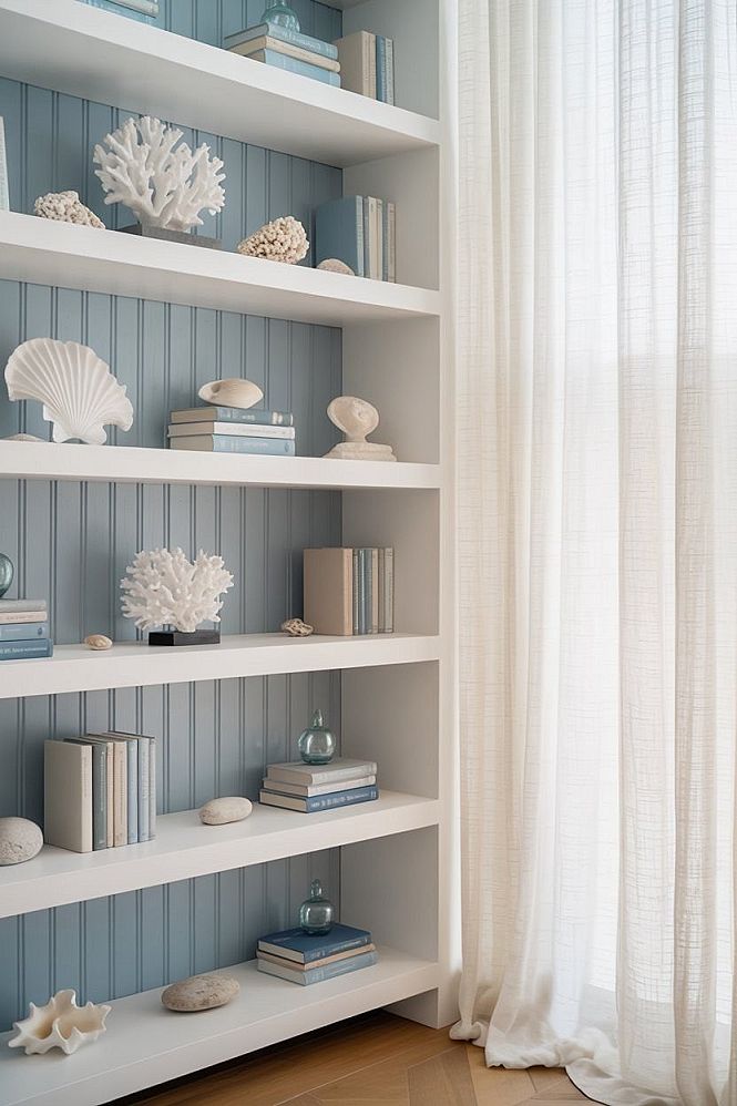 Styling Coastal Bookshelf Decor: Built-In Shelves for Your Home