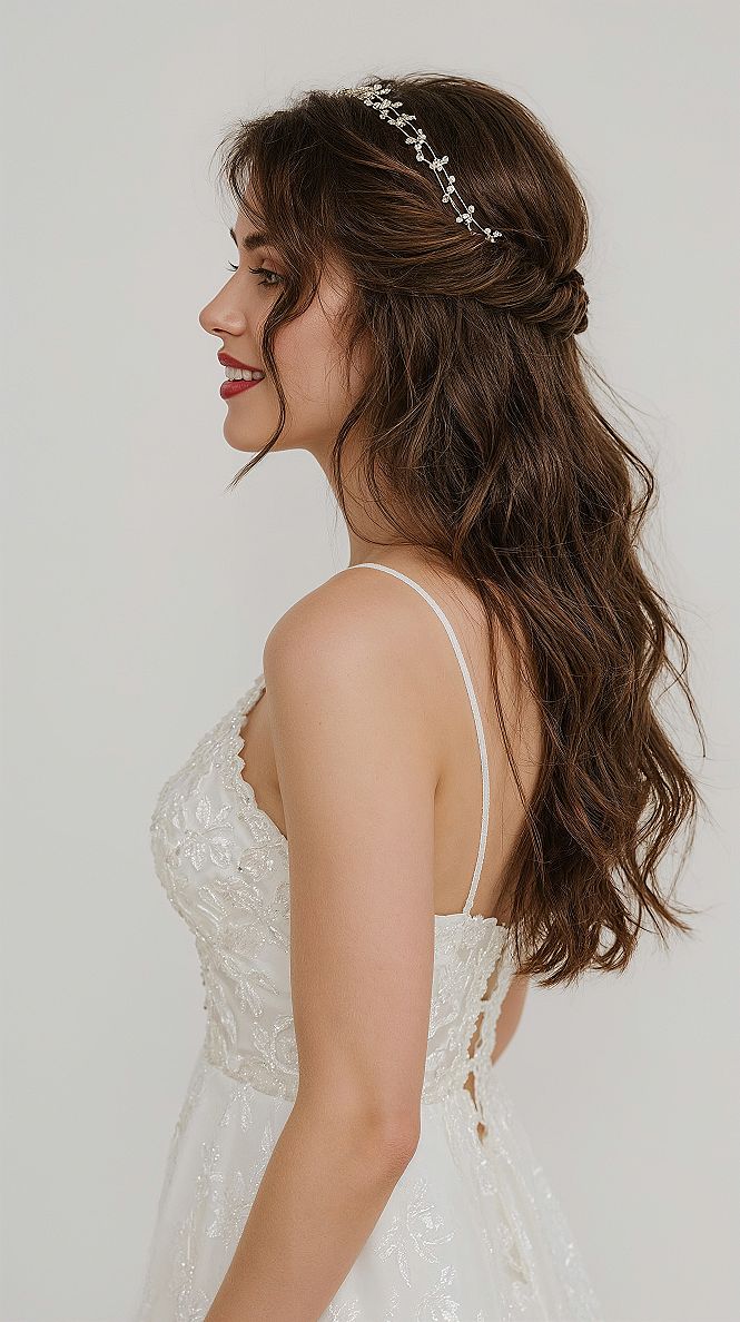 Romantic Half Up Half Down: Beautiful Bridal Hairstyles for Long Brown Hair