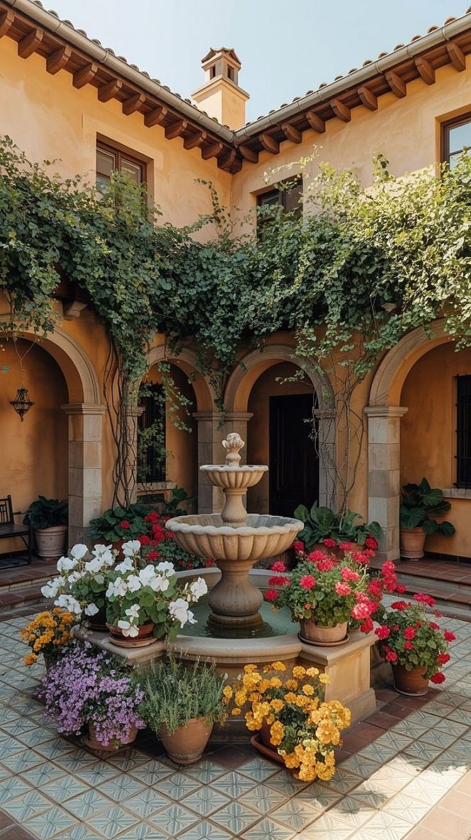 Vibrant Mediterranean Courtyard: Spanish Style Home Garden Ideas