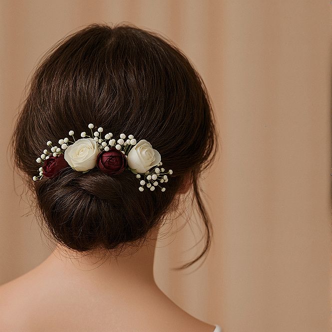 Brunette Bridal Updo with Flowers: Romantic Wedding Hair Style