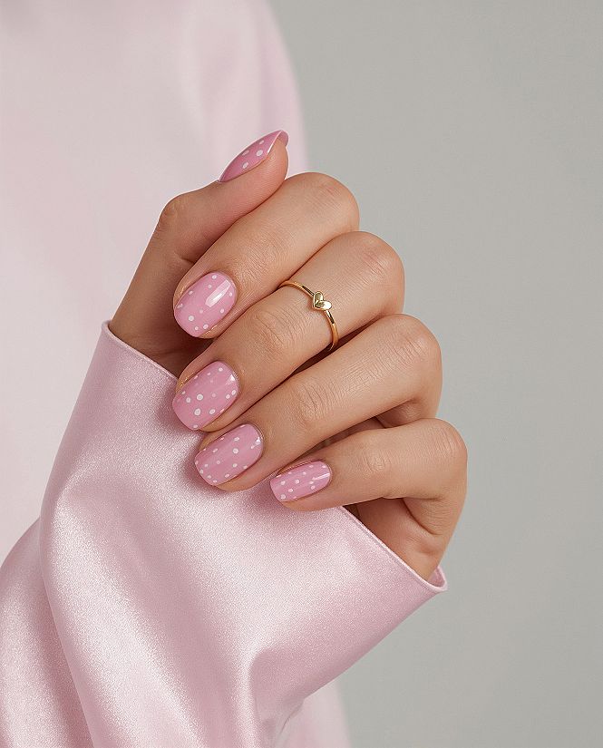 Playful Charm: Cute Pink Oval Polka Dot Nail Art