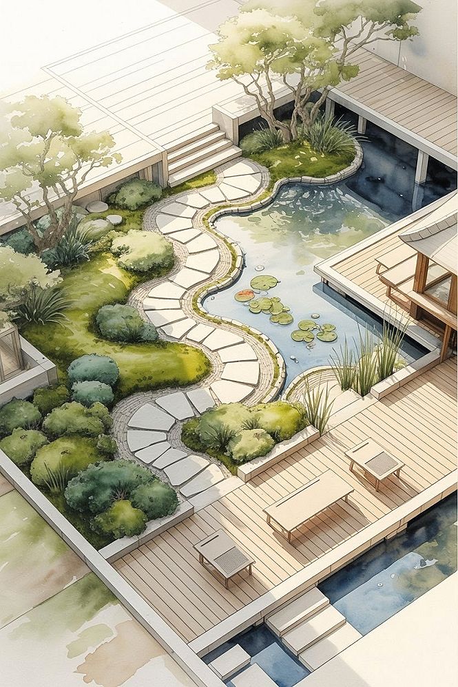 Serene Japanese Zen Garden Floor Plan Sketch