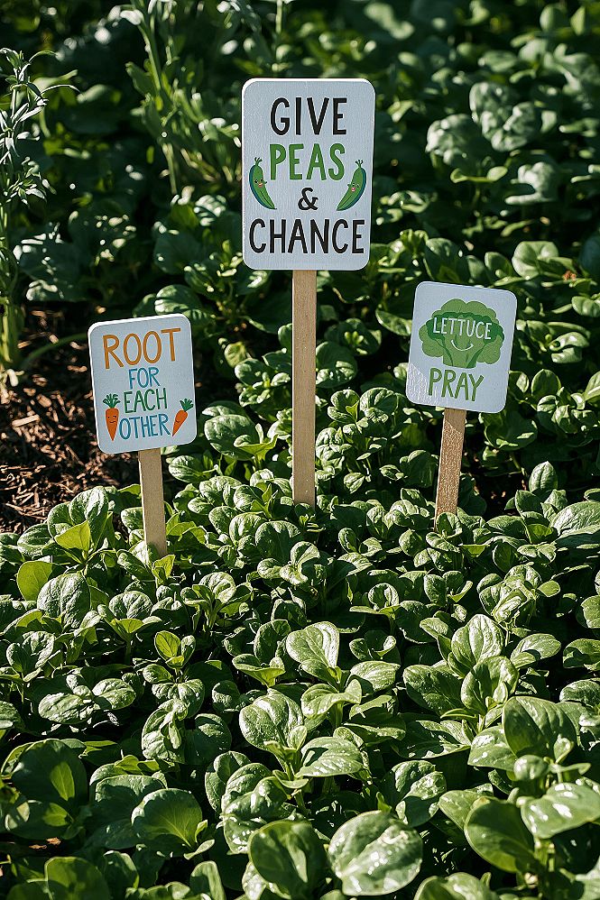 Whimsical Garden Signs: 'Give Peas a Chance!' for Backyard Vegetable Gardens