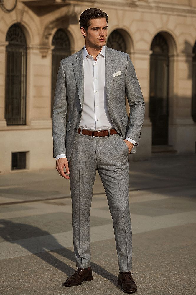 Groom's Style: Light Grey Slim Fit Wedding Suit Perfection