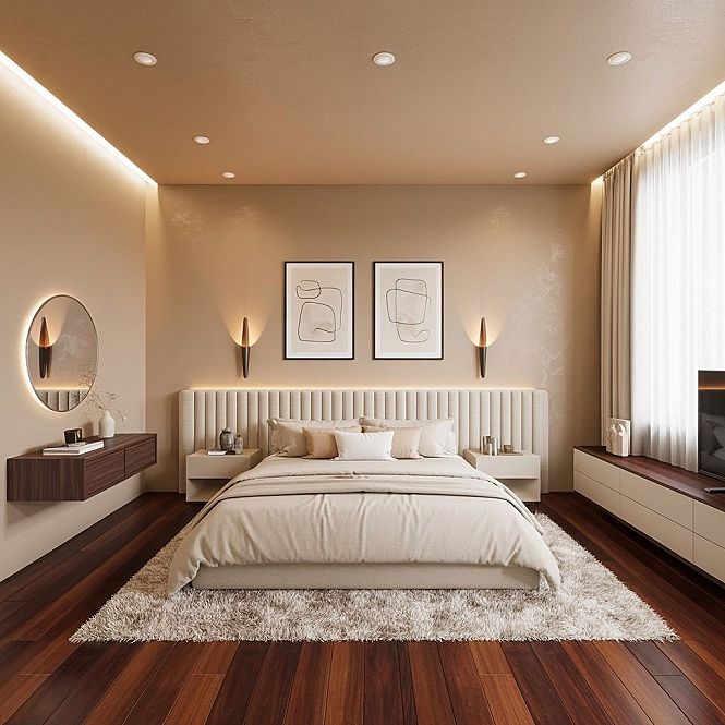 Minimalist Luxury: Beige Couple Bedroom Interior Design
