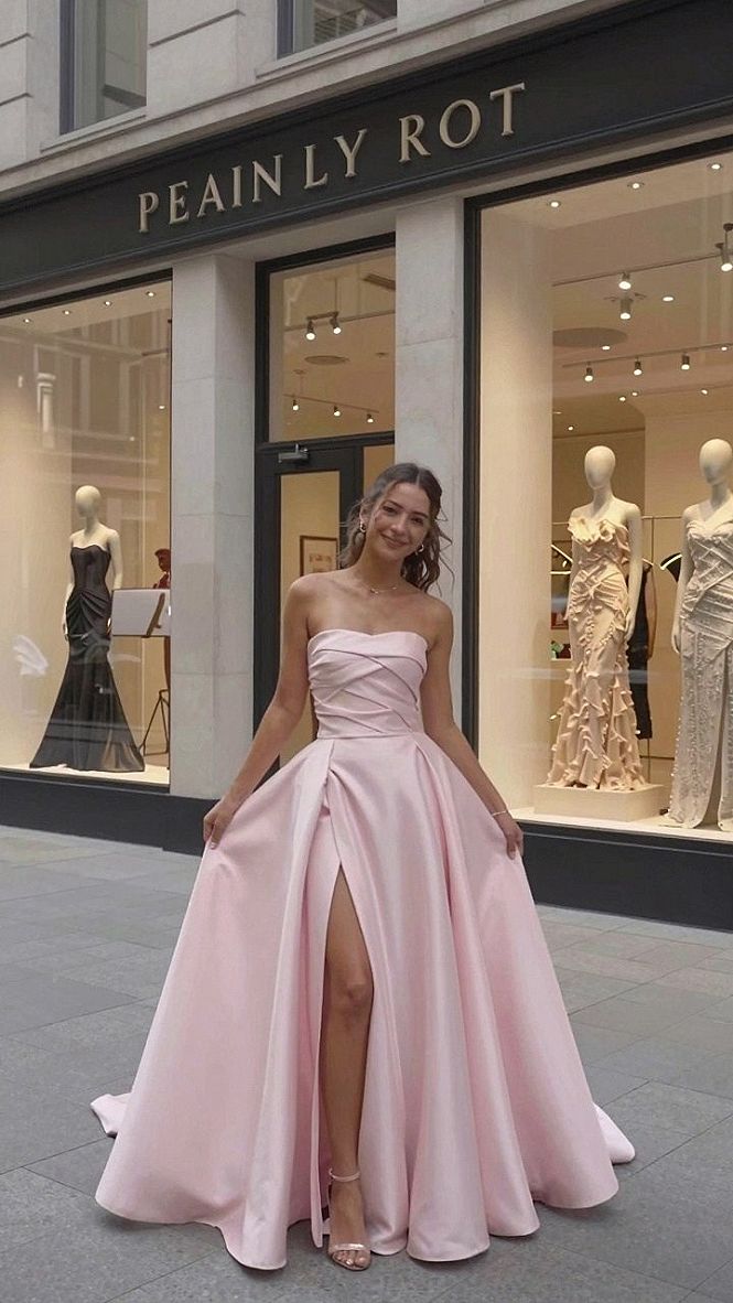 Selecting a Soft Pink Ball Gown with a High Leg Slit