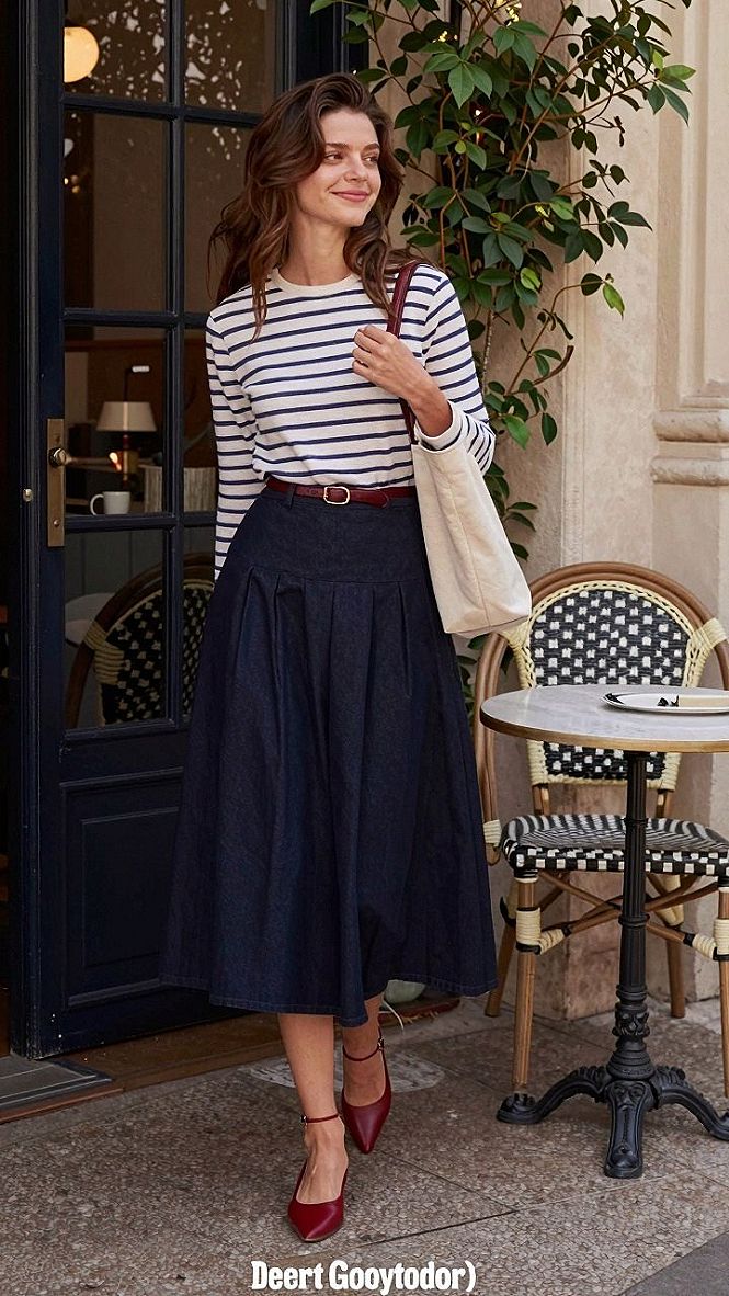 Choosing The Right Striped Top And Full Skirt Combination