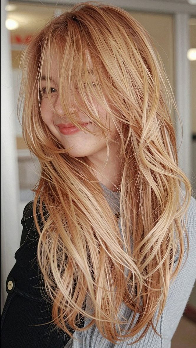 Deciding on Soft Copper Blonde with Layered Bangs