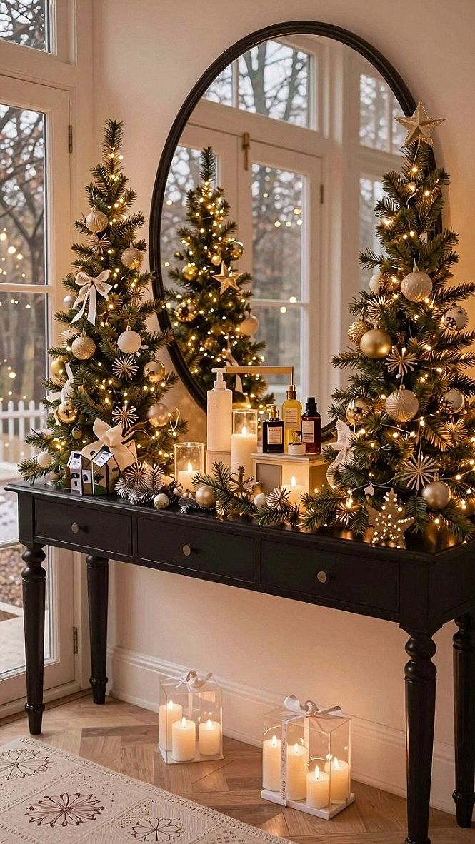 Decorating a Console Table with Mini Holiday Trees