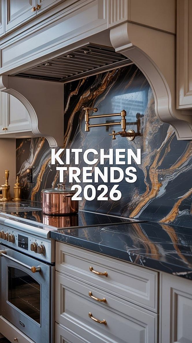 2026 Kitchen Trends: Dramatic Marble & Brass for New Home Designs
