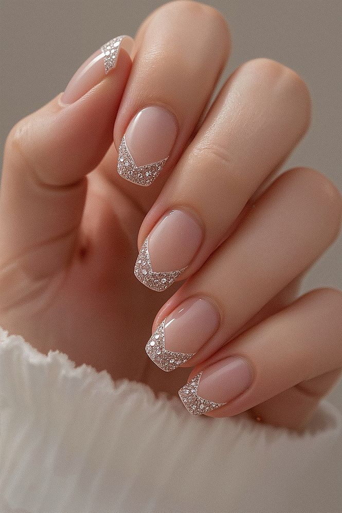 Classy Sparkle: Short Almond Nails for Party & Bridal Perfection