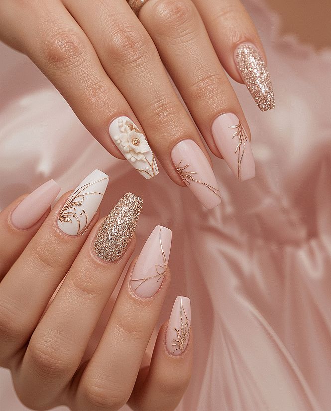 Luxury Blush & Gold Glitter Nails: Classy Acrylic Art for 2026