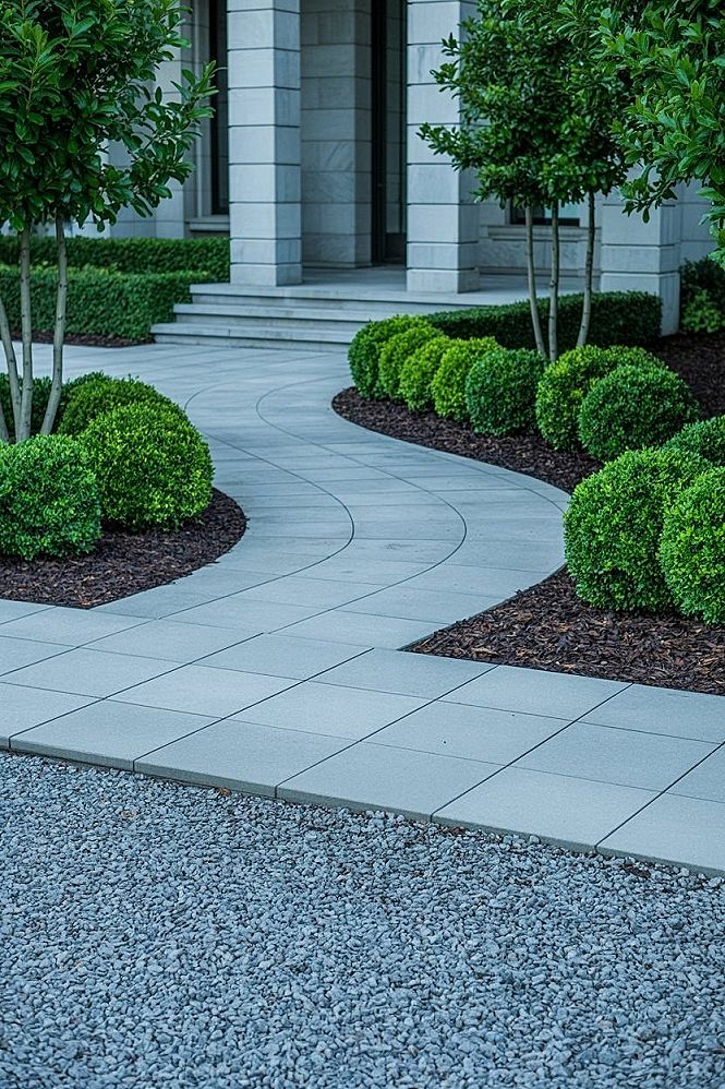 Modern Curved Walkway Landscaping: Sleek Garden Entrance Design