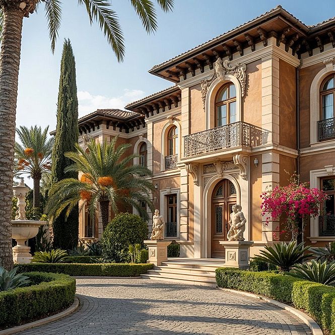 Luxury Mediterranean Home Exterior: Timeless Charm & Courtyard Design