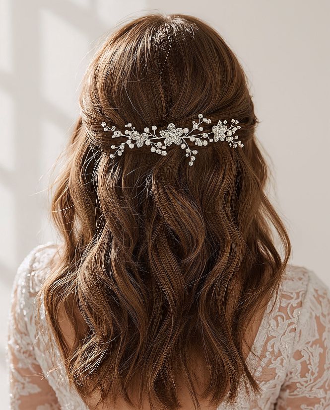Dreamy Half Up Half Down Wedding Hair with Vine and Veil