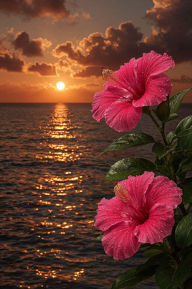 Tropical Sunset Bliss: Hibiscus Beach Wallpaper for iPhone