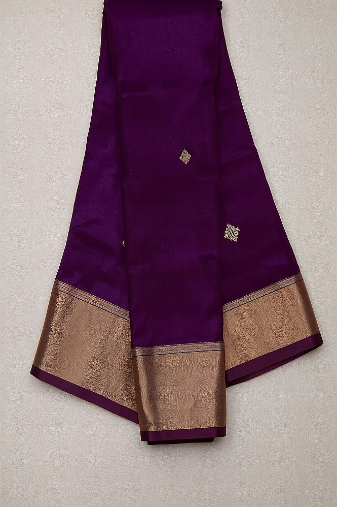 Exquisite Dark Purple Kanchipuram Silk Saree for Your Wedding Day