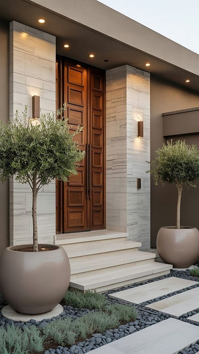 Morden House Design: Modern Landscape Front Yard Appeal & Home Entrance