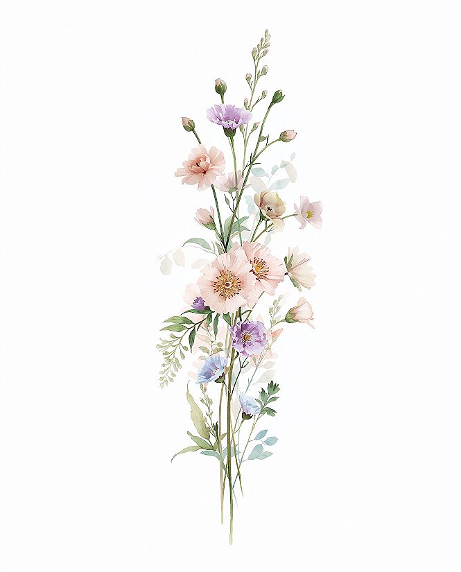 Delicate Watercolor Birth Flower Bouquet Art