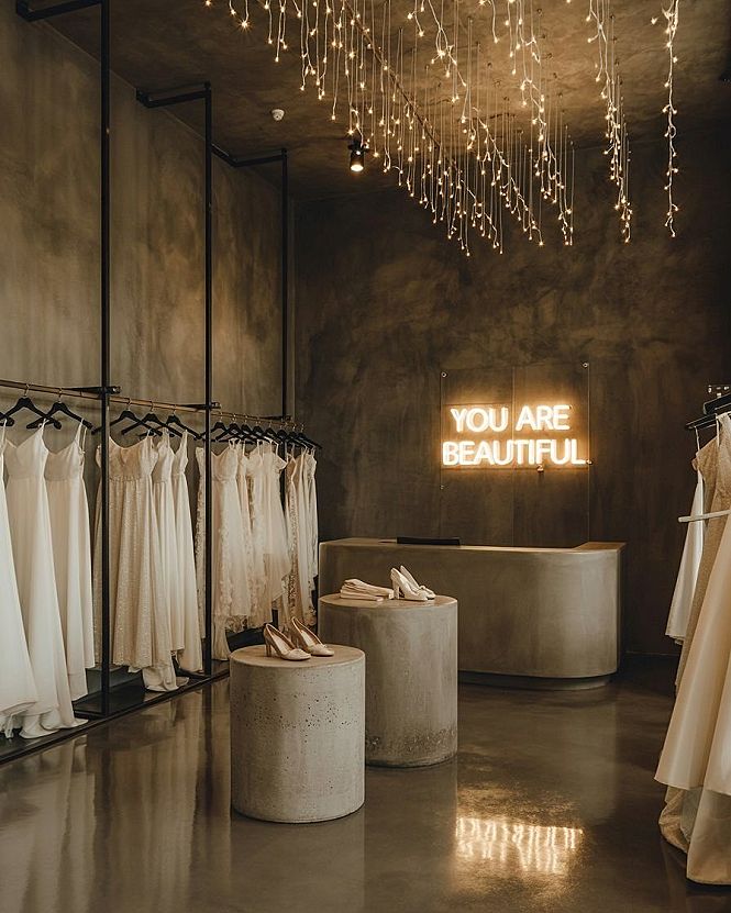 Modern Bridal Boutique: Industrial Chic with a Neon Glow