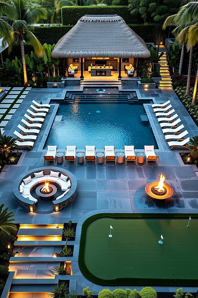 Resort Style Backyard: Ultimate Outdoor Layout with Pool, Cabana & Fire Pit