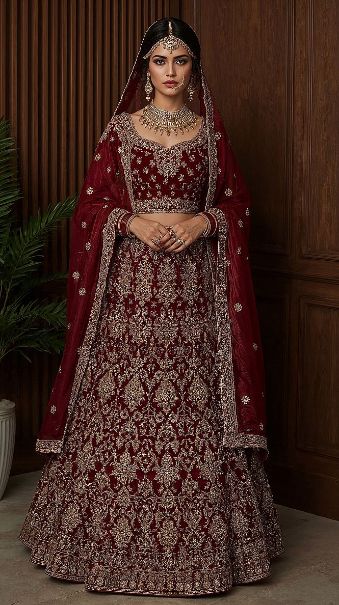 Regal Red & Gold: Embroidered Lehenga for Dream Indian Weddings